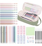 SKYDUE Cute School Supplies 38 PCS, Pencil Case with 12 Pastel Highlighters, 5 Black Gel Pens, Me...