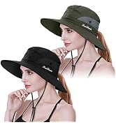 IYEBRAO 2 Pack Womens Ponytail Sun Hat UV Protection Bucket Hats Foldable Wide Brim Summer Boonie...