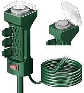 K KASONIC - 24 Hour Outdoor Stake Timer, 6 Outlets 6 ft Extension Cord Mechanical Power Timer for...
