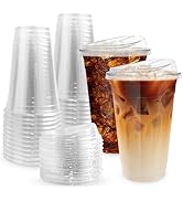 GGOLDMER 25 Sets 20 oz Plastic Cups with Strawless Sip Lids, Disposable Iced Coffee Cups with Lid...