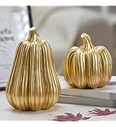 FESTGLOX Gold Fall Pumpkin Decor, Resin Pumpkin Figurines for Decorating | 2Pcs Decorative Pumpki...