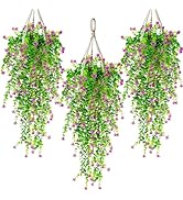 RAINFLOW Artificial Hanging Flowers 3 Pack - UV Resistant Outdoor Faux Camellia Vines, 29.5 Inch ...