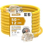 AWELTEC 12 Gauge 50 feet Extension Cord Pure Copper Outdoor,14/3 Gauge Heavy Duty, Waterproof & C...