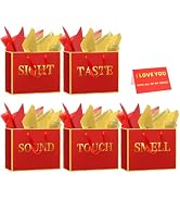 5 senses gift bags for him with labels?handles and tissue paper, 11.8"x10"x4" Dark Blue and Gold ...