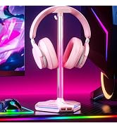 Pink RGB Headphone Stand with 2 USB Ports & Extension Cord, Gaming Headset Stand for Desktop Tabl...