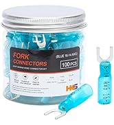 HKS 100PCS Fork Connector #10 Blue 16-14 Gauge - Heat Shrink Spade Fork Wire Connectors Kit - Tin...