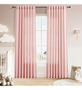 Naturoom Pink Boho Linen Curtains for Girls Bedroom 84 Inches Long 2 Panels Farmhouse Style Curta...