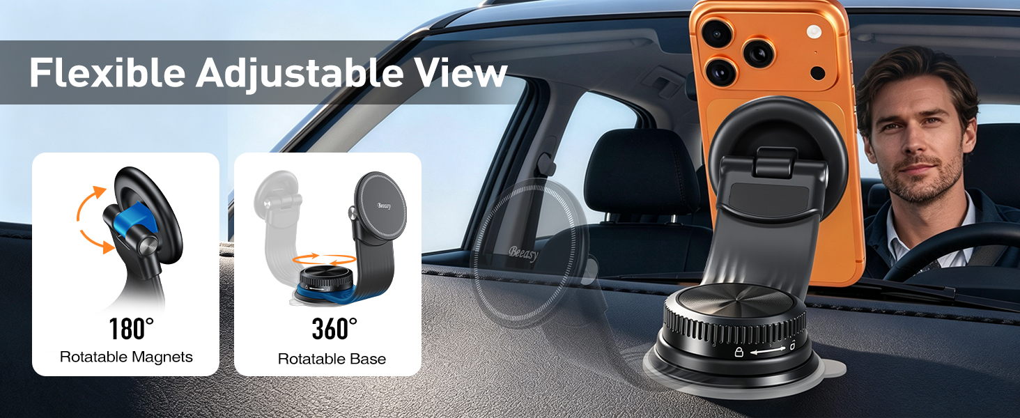 Flexible Rotation: 360° rotatable base and 180° adjustable magnetic head
