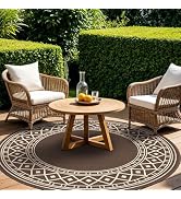 GENIMO Outdoor Rug Waterproof Round 10' for Patio, Foldable Reversible Plastic Straw Carpet, Outs...