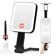 GOMIPURU Magnifying Travel Mirror with Light, 30X/1X Double-Sided Magnifying Mirror with 3 Color ...