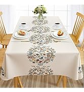 AIRCOWRIE Waterproof Vinyl Tablecloths, Heavy Duty Oil Proof Spill Proof Plastic Table Cloth, Wip...