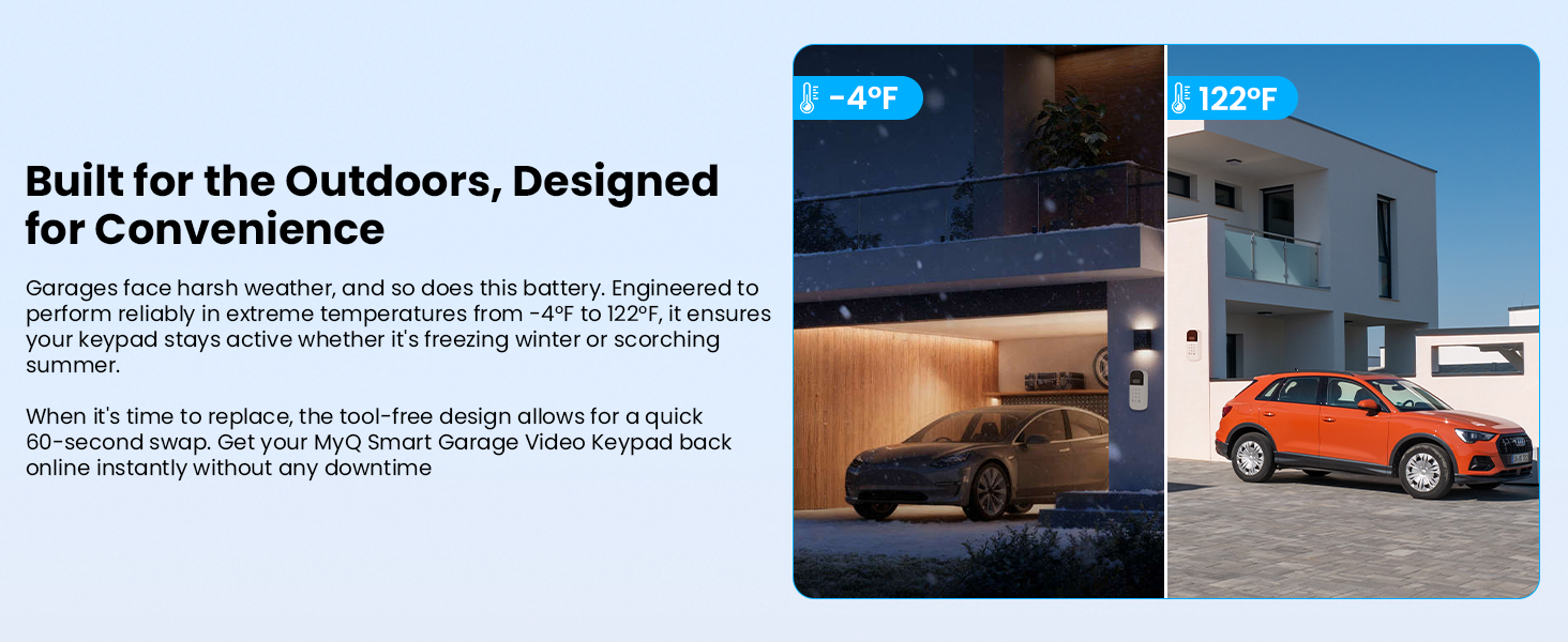 extreme hot cold weather resistant battery for myq smart garage video keypad all season performance
