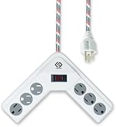 OSKOS L-Shaped Power Strip — 6 Outlets, 6-Foot Braided Power Cord, 15A/1800W, UL Listed