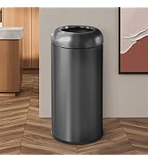 BEAMNOVA 16.5 Gallon Trash Can Black Open Top Outdoor Indoor Commercial Stainless Steel Industria...