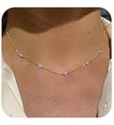 Freekiss Gold/Silver Necklace for Women, Dainty Chain Necklace 14K Gold Plated Station Choker Nec...