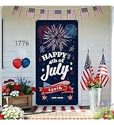 Happy 4th of July Door Cover Banner, 35.4 x 70.8 Inch Front Door Banner with Fireworks and Flag, ...