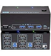 KVM Switch 3 Monitors 2 Computers 8K@60Hz/4K@120Hz, HDMI KVM Switches for 2 PC Sharing Triple Mon...