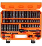 HORUSDY 3/8" Drive Impact Socket Set, 50-Piece Standard SAE (5/16 to 3/4 inch) and Metric (8-22mm...