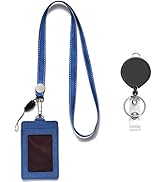 AMUU Lanyard with ID Badge Holder Retractable Badge Reel Neck Blue Lanyards for PU Leather id Car...