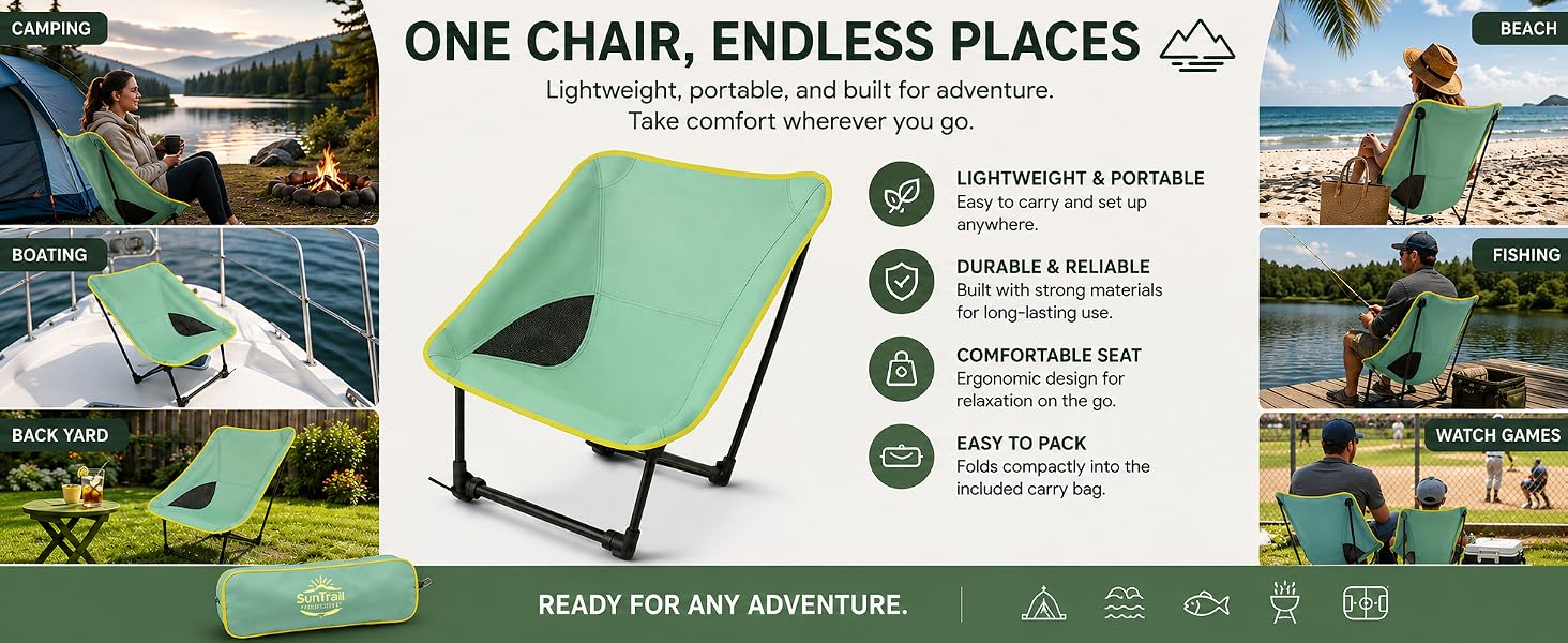 camp chair portable compact travel folding outdoor lightweight hiking festival sports backpacking