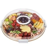 Round Charcuterie Board with Clear Lid, Travel Picnic Portable Cheese Board Charcuterie Boxes, Me...