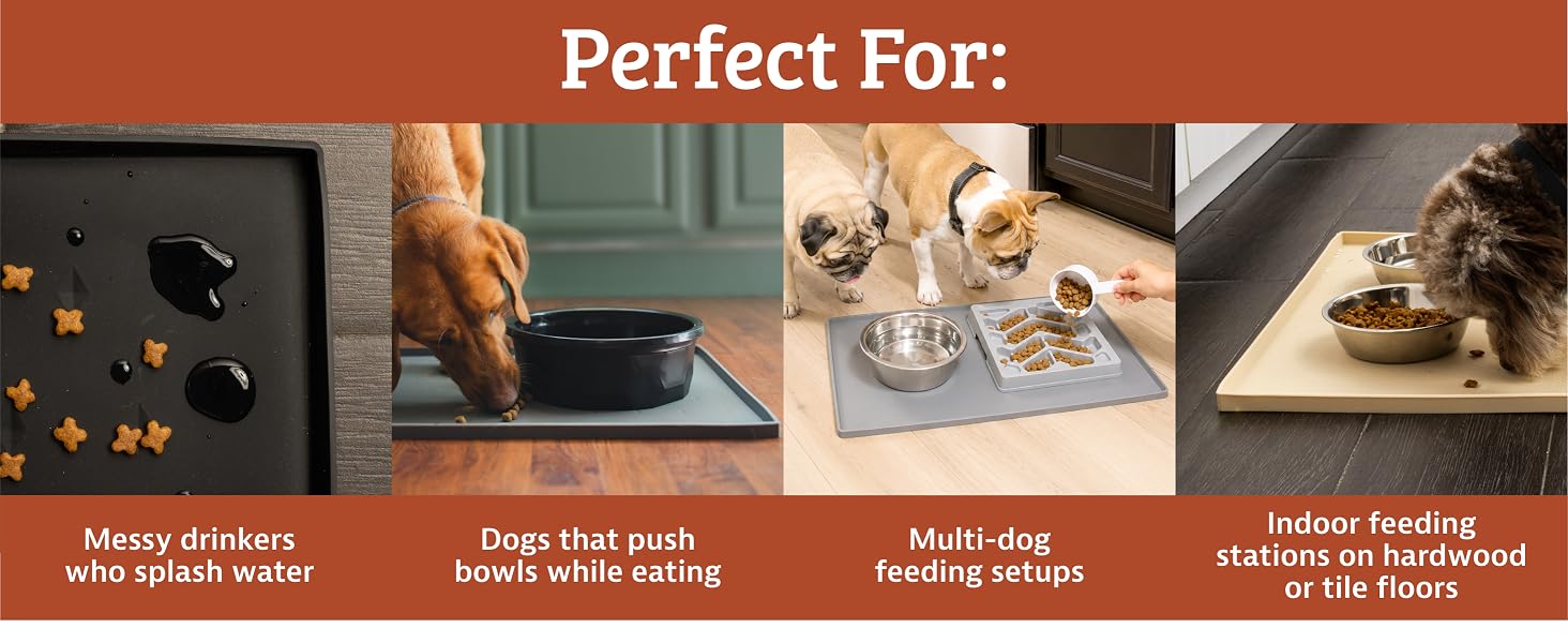 Leash Boss Raised-Edge Silicone Dog Food Mat - Waterproof Pet Mat for Dog Food & Water Bowls