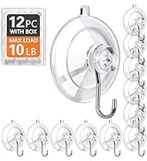 KORCCI Suction Cup Hooks 12Pack - Max Load 10LB, 1.77Inch Clear Medium Suction Cups, No Trace, Re...