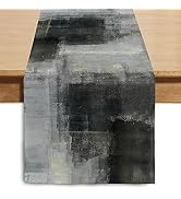 Winotic Black Grey Watercolor Table Runner 72 Inches Long, Art Abstract Modern Table Runners for ...