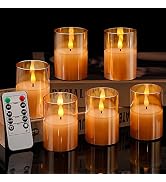 VIODAIM Flameless Votive Candles Battery Operated: Flickering Glass Gold Votive LED Candle with R...