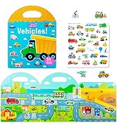 Portable Jelly Quiet Busy Sticker Book, Vehicles Reusable Sticker Books for Kids, Toddler Sticker...