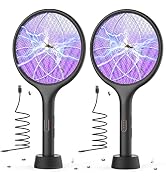 YISSVIC Electric Fly Swatter 4000V Bug Zapper Racket Dual Modes Mosquito Killer with Purple Mosqu...