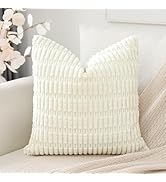 OTOSTAR Corduroy Decorative Throw Pillow Covers 22x22 Inch Super Soft Boho Striped Square Pillow ...