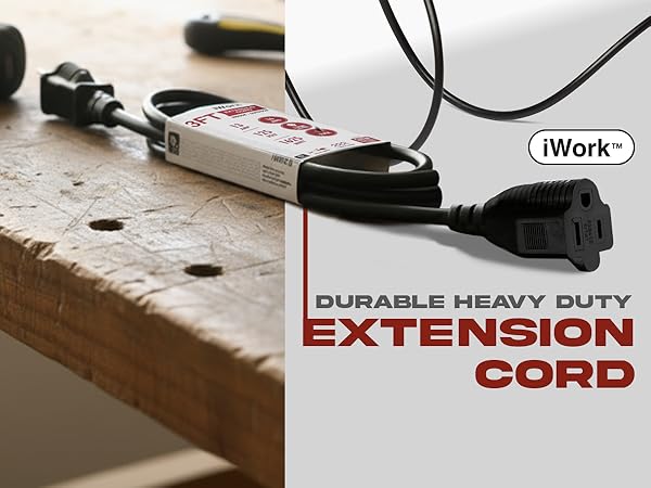 3ft 6ft 10ft extension cords heavy duty black 3 prong