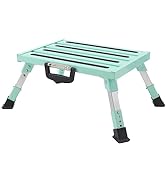 Homeon Wheels RV Steps Aluminum Adjustable Platform Step Folding Heavy Duty Metal Steps with Port...