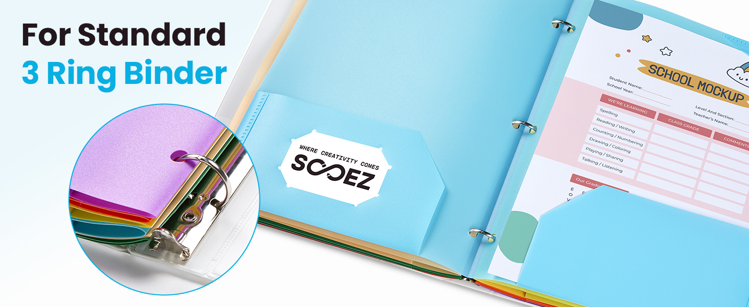 pocket folder for 3 ring binder with 14 colors