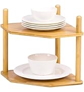 WooFawn 2-Tier Expandable Bamboo Corner Shelf - Dish/Plate Organizer for Cabinet, Kitchen Counter...