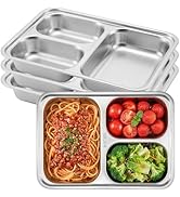 Offiper 304(18/8) Stainless Steel Compartment Plates, Set of 4 Rectangular Divided Trays with 3 D...
