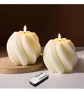 Girimax Cream White Swirl Flameless Candles with Remote, Aesthetic Twirl LED Pillar Candle Housew...