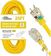 HONDERSON 25FT Lighted Outdoor Extension Cord - 10/3 SJTW Heavy Duty Yellow Extension Cable with ...