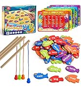 Coogam Wooden Magnetic Fishing Sight Words Game Learning Dolch Word Flashcards Montessori Educati...