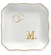 OASSIE Valentines Day Gifts for Her - 4"x4" Initials Ceramic Jewelry Dish Tray Letter M - Engagem...