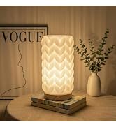 DKCONONY 3D Printed Mini Lamp, Small Bedside Lamp with 3-Color Dimmable LED, Small Nightstand Lam...