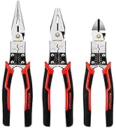 MAXPOWER 3Pcs Pliers Set, 5 in 1 Multifunctional Wire Stripper Crimper Cutter, Long Nose Pliers, ...
