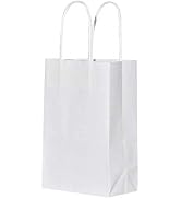 100 Pack Sturdy Small White Kraft Paper Bags with Handles Bulk, bagmad Gift Bags 5.25x3.25x8 inch...