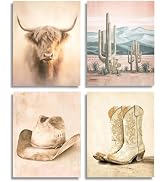Frimeeme Western Decor Vintage Southwestern Wall Art, Highland Cattle and Cowboy Boots, Vintage F...