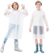 TUNCHMO 2 Pack Kids Rain Ponchos Reusable EVA Raincoats with Drawstring Hood and Cufflinks