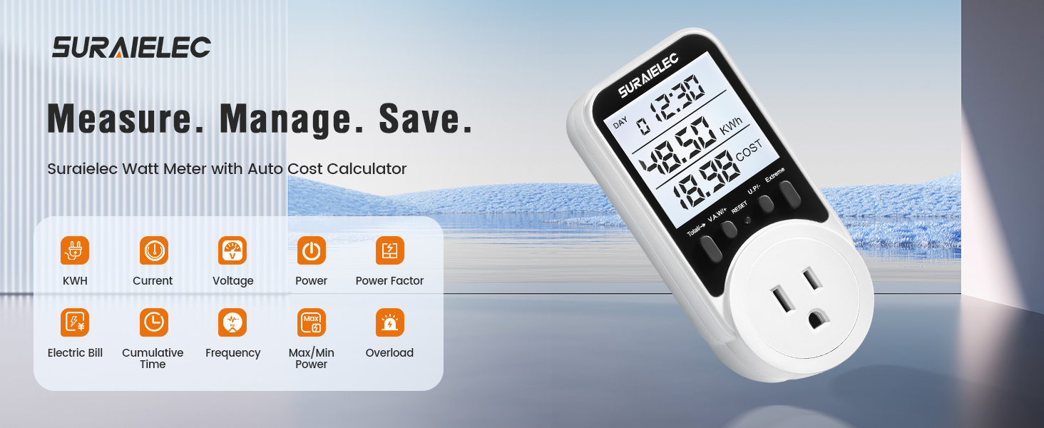 Watt Meter Plug-in Socket Power Meter Kilowatt Wattage Voltage AMP Tester, Electricity Usage Monitor