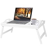Breakfast Tray Table with Folding Legs Serving Tray Bamboo Dinner Trays for Platter Laptop Desk B...