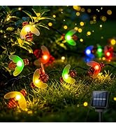 ASFSKY Bee Solar String Lights Outdoor Waterproof, 50LED Honey Bumble Bee Decor Lights, 8 Modes S...
