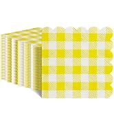 Xiangqu 120 Pcs Yellow Gingham Napkins, Scalloped Yellow Napkins Easter Napkins Disposable Yellow...